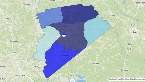 Map preview of Houston County, TX - Median Home Value