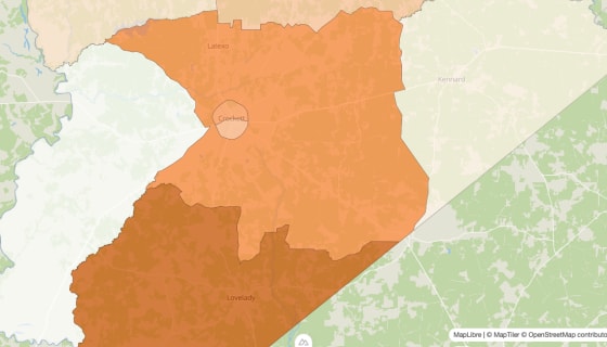 Map preview of Houston County, TX - Population by Census Tract (2023)