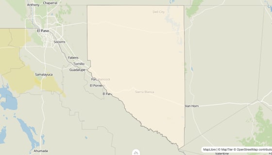 Map preview of Hudspeth County, TX - Bachelor's Degree Rate