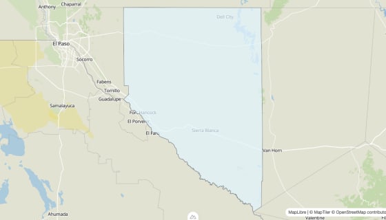 Map preview of Hudspeth County, TX - Median Age