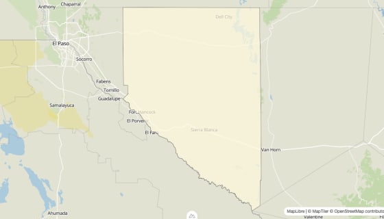 Map preview of Hudspeth County, TX - Median Gross Rent