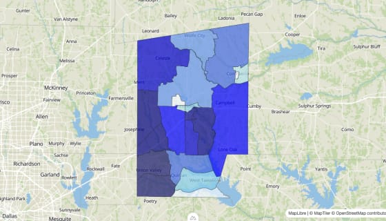 Map preview of Hunt County, TX - Median Home Value