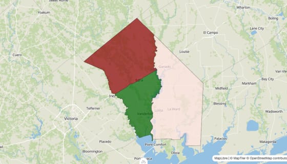 Map preview of Jackson County, TX - Median Household Income