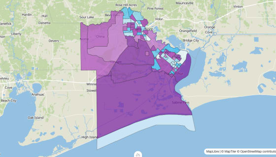 Map preview of Jefferson County, TX - Median Age