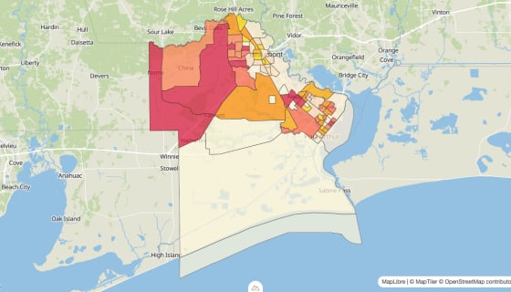 Map preview of Jefferson County, TX - Median Gross Rent