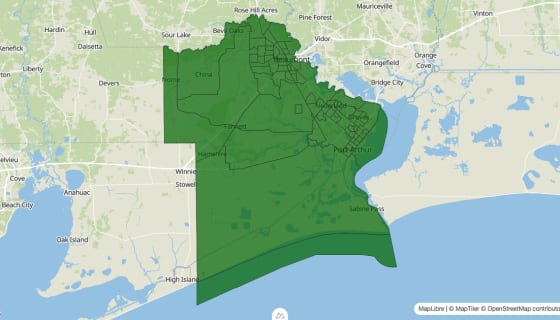 Map preview of Jefferson County, TX - Poverty Rate
