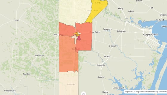 Map preview of Jim Wells County, TX - Median Gross Rent