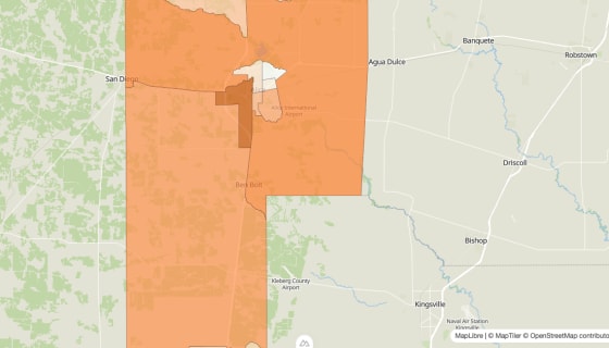 Map preview of Jim Wells County, TX - Population by Census Tract (2023)