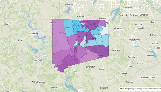 Map preview of Johnson County, TX - Median Age