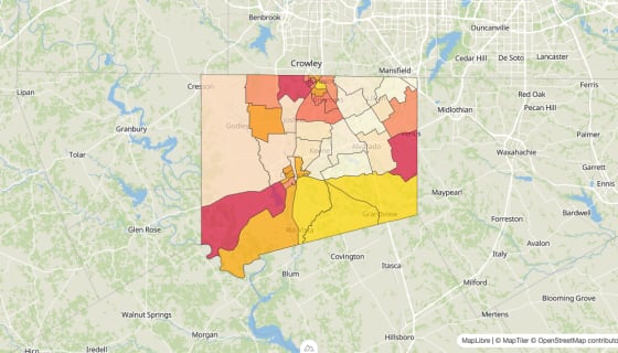 Map preview of Johnson County, TX - Median Gross Rent