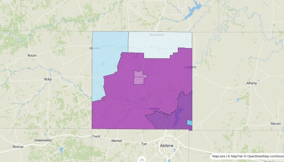 Map preview of Jones County, TX - Median Age