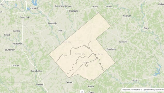 Map preview of Karnes County, TX - Bachelor's Degree Rate