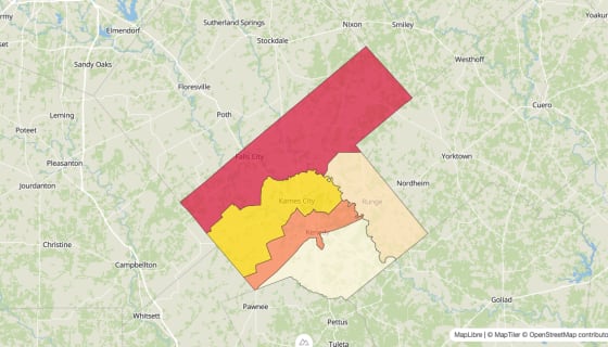 Map preview of Karnes County, TX - Median Gross Rent