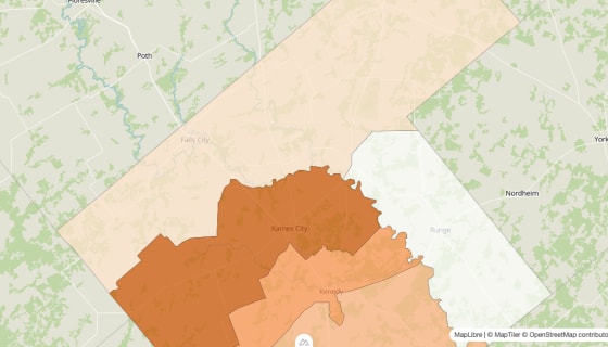 Map preview of Karnes County, TX - Population by Census Tract (2023)