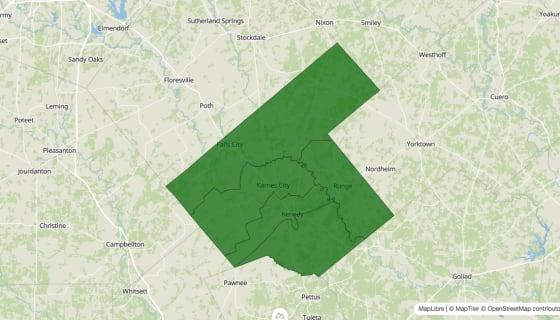 Map preview of Karnes County, TX - Poverty Rate