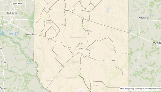 Map preview of Kaufman County, TX - Bachelor's Degree Rate