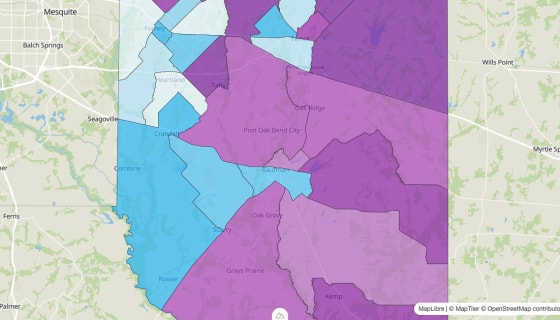 Map preview of Kaufman County, TX - Median Age