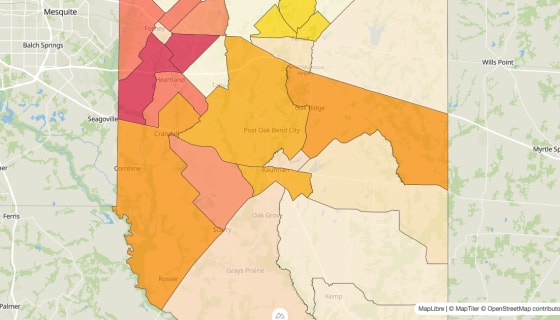 Map preview of Kaufman County, TX - Median Gross Rent