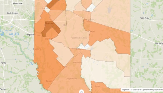 Map preview of Kaufman County, TX - Population by Census Tract (2023)