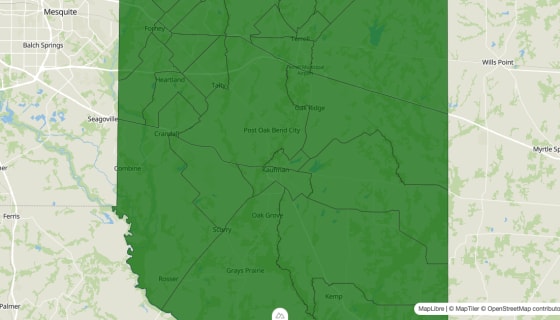 Map preview of Kaufman County, TX - Poverty Rate