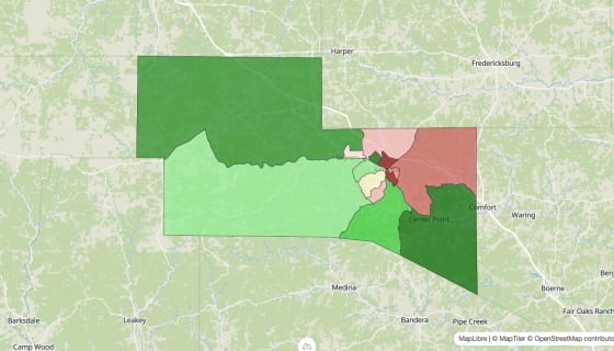 Map preview of Kerr County, TX - Median Household Income