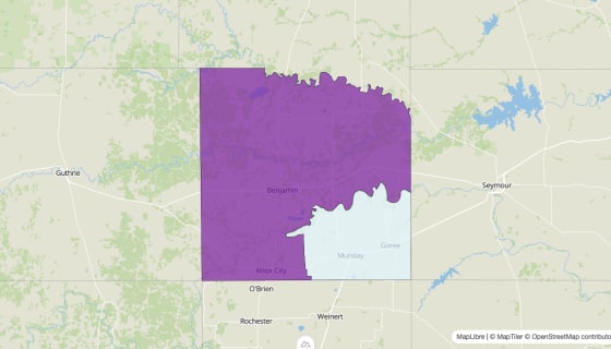 Map preview of Knox County, TX - Median Age