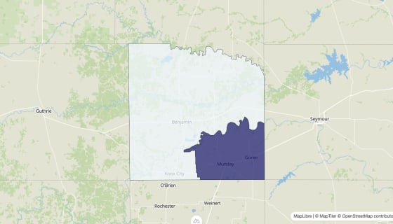 Map preview of Knox County, TX - Median Home Value