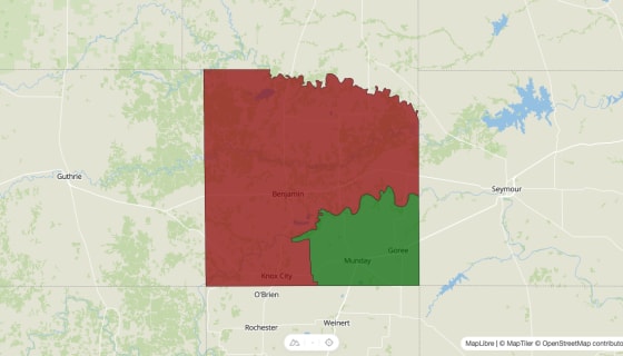Map preview of Knox County, TX - Median Household Income