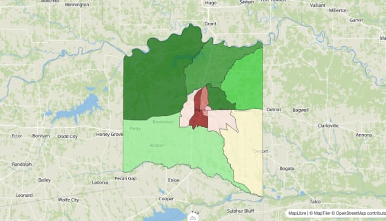 Map preview of Lamar County, TX - Median Household Income