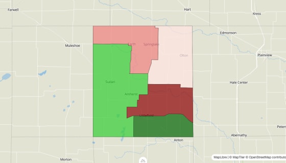 Map preview of Lamb County, TX - Median Household Income