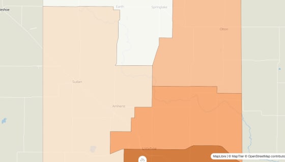 Map preview of Lamb County, TX - Population by Census Tract (2023)