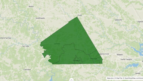 Map preview of Lampasas County, TX - Poverty Rate