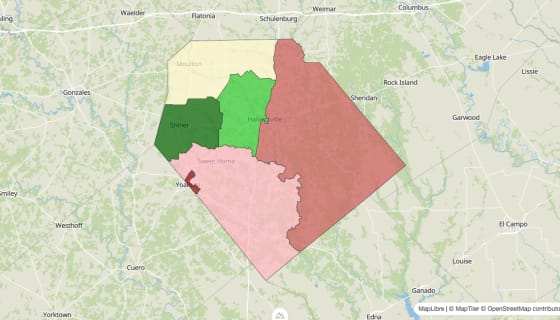 Map preview of Lavaca County, TX - Median Household Income