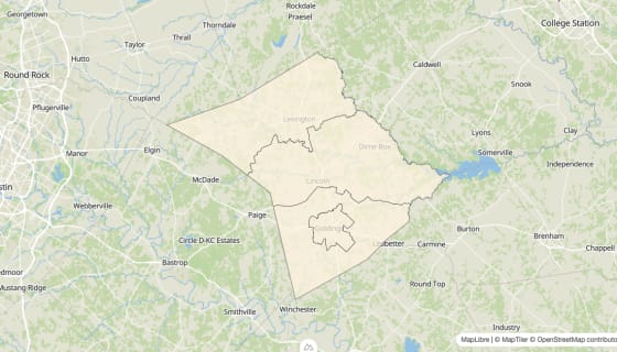 Map preview of Lee County, TX - Bachelor's Degree Rate