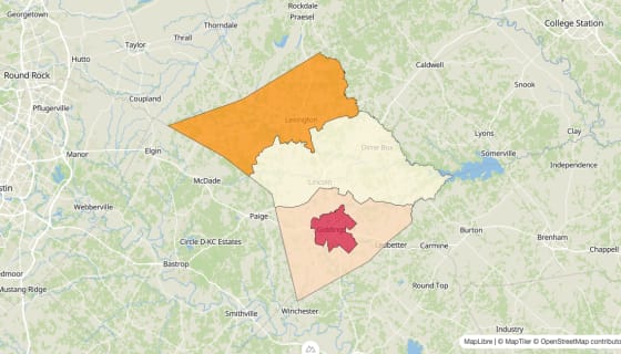 Map preview of Lee County, TX - Median Gross Rent