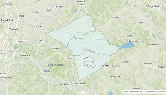 Map preview of Lee County, TX - Unemployment Rate