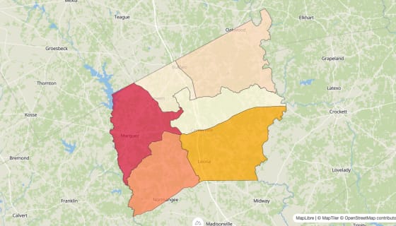 Map preview of Leon County, TX - Median Gross Rent