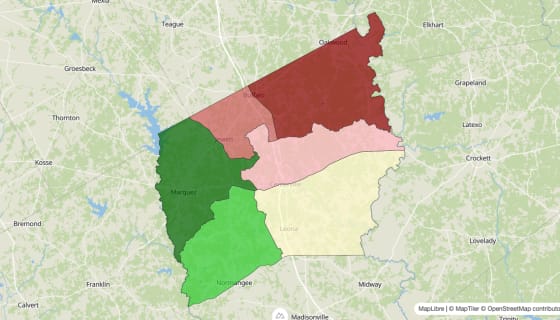 Map preview of Leon County, TX - Median Household Income