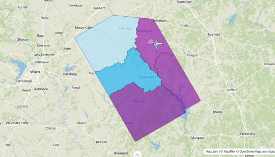 Map preview of Limestone County, TX - Median Age