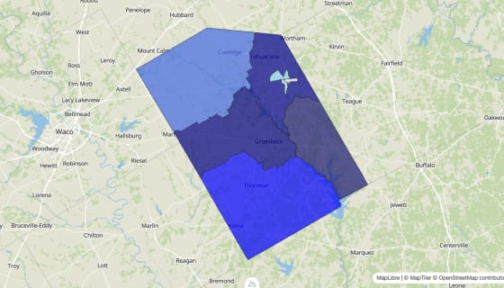 Map preview of Limestone County, TX - Median Home Value