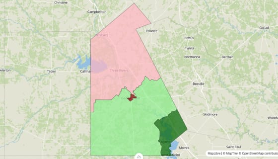 Map preview of Live Oak County, TX - Median Household Income