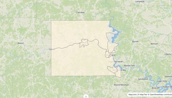 Map preview of Llano County, TX - Bachelor's Degree Rate