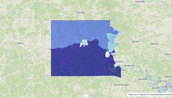 Map preview of Llano County, TX - Median Home Value