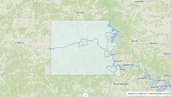 Map preview of Llano County, TX - Unemployment Rate