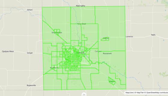 Map preview of Lubbock County, TX - Block Groups