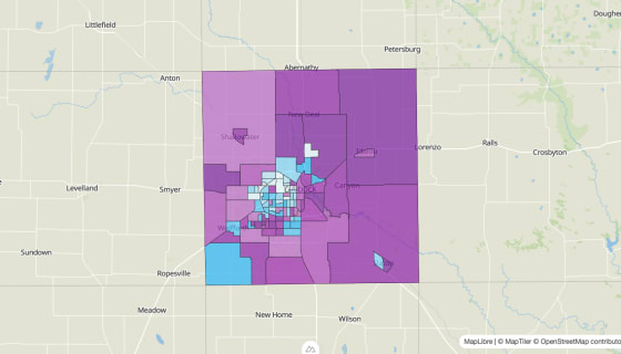 Map preview of Lubbock County, TX - Median Age