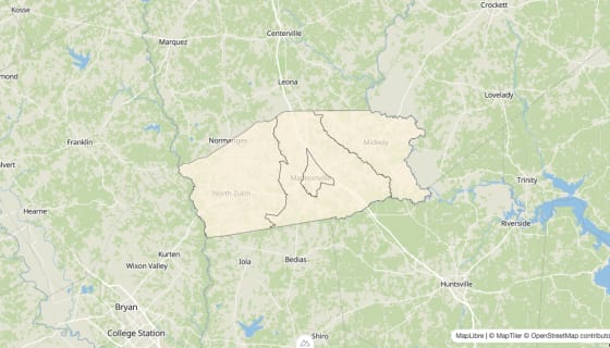 Map preview of Madison County, TX - Bachelor's Degree Rate
