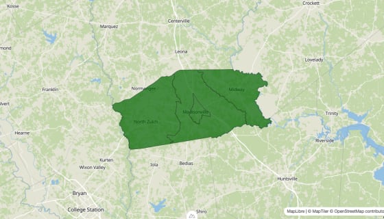 Map preview of Madison County, TX - Poverty Rate