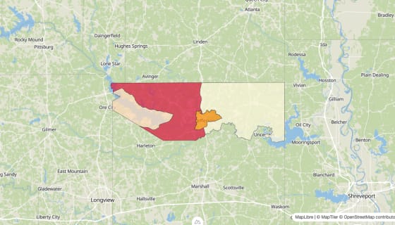Map preview of Marion County, TX - Median Gross Rent