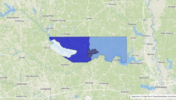 Map preview of Marion County, TX - Median Home Value